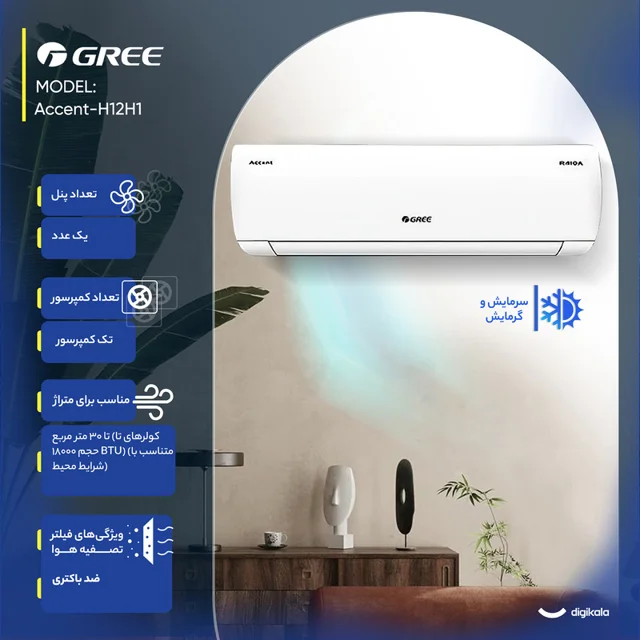 کولر گازی اسپلیت دیواری 12000 دور ثابت گری مدل Accent-H12H1 103113867